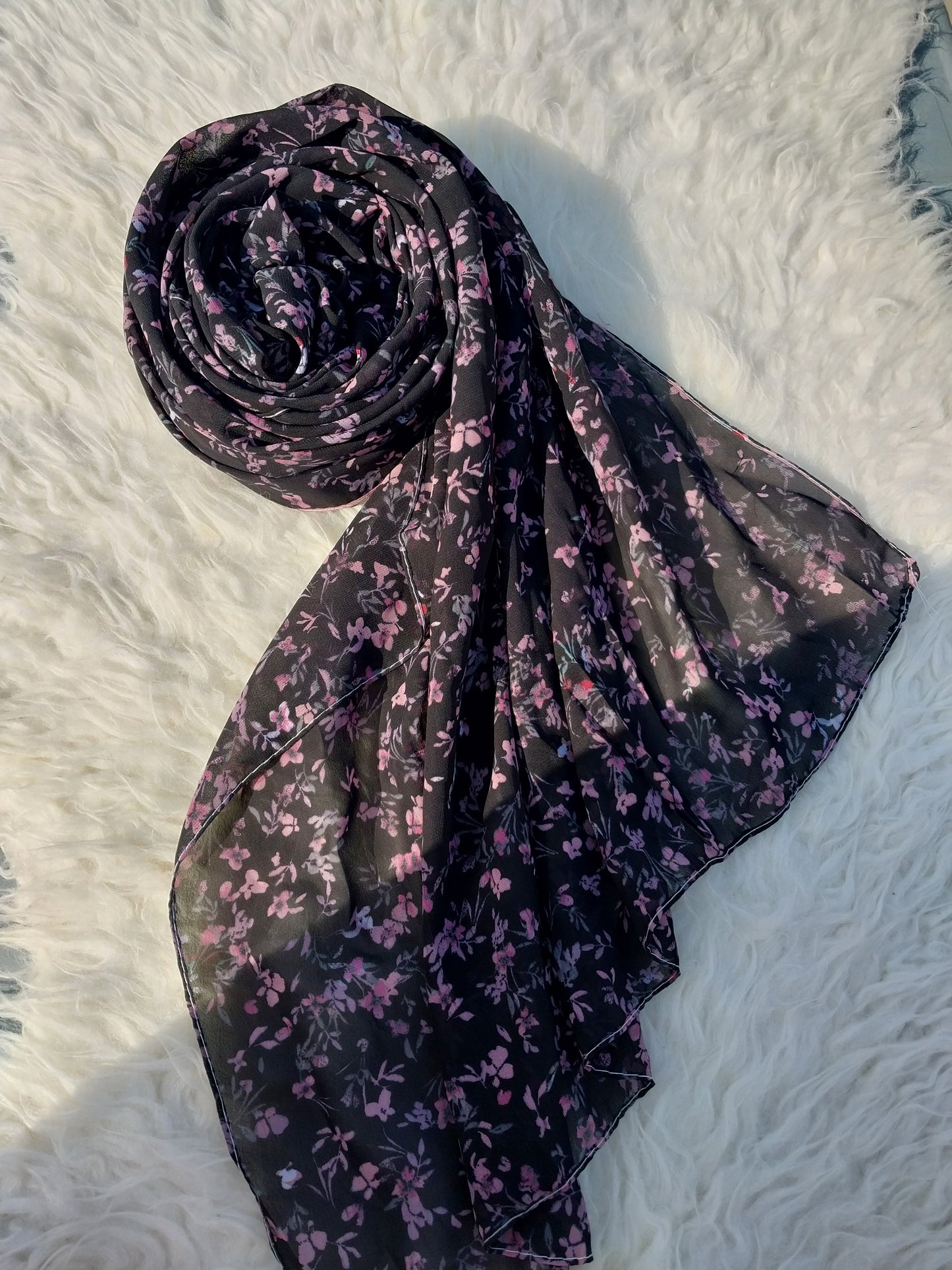 Printed Chiffon Hijab - Floral Black
