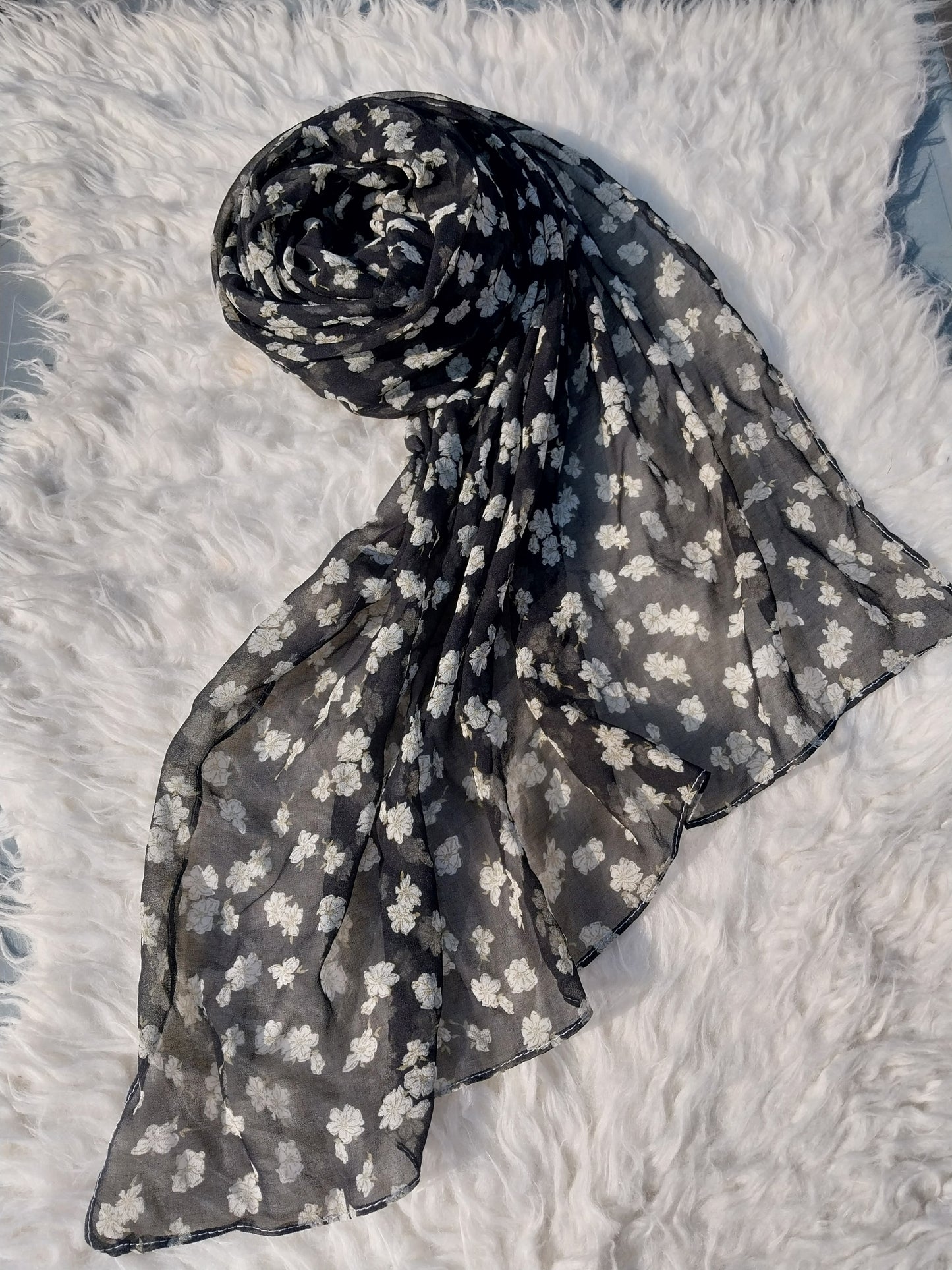 Printed Chiffon Hijab -Ivory Black