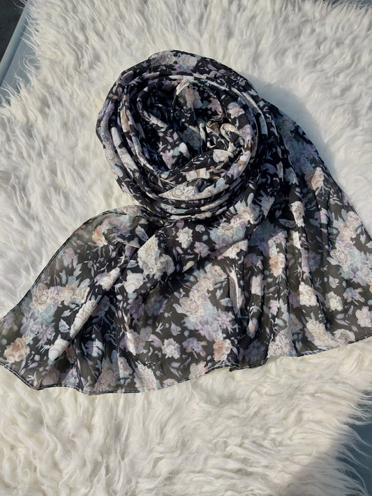 Printed Chiffon Hijab - White Floral