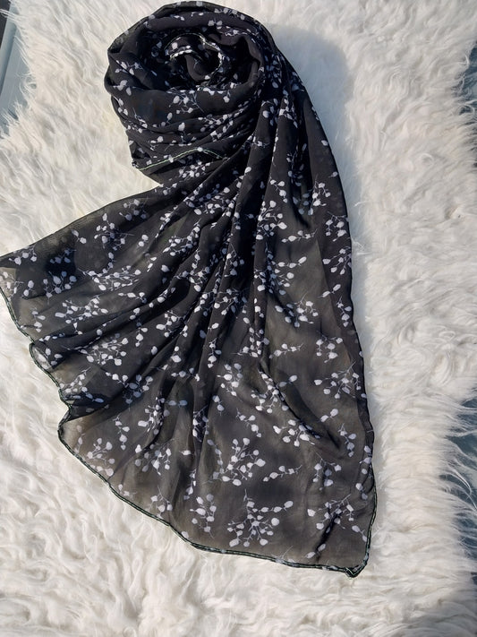 Printed Chiffon Hijab - Black Lilly