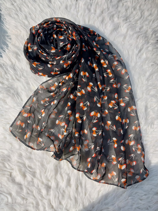 Printed Chiffon Hijab - Orange Lilly