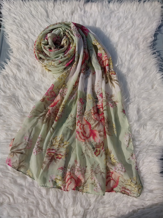 Printed Chiffon Hijab - Pista Floral