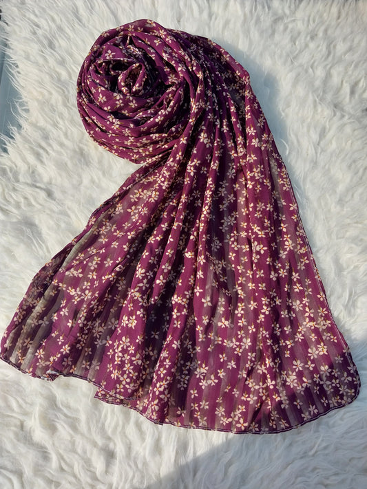 Printed Chiffon Hijab - Maroon Floral