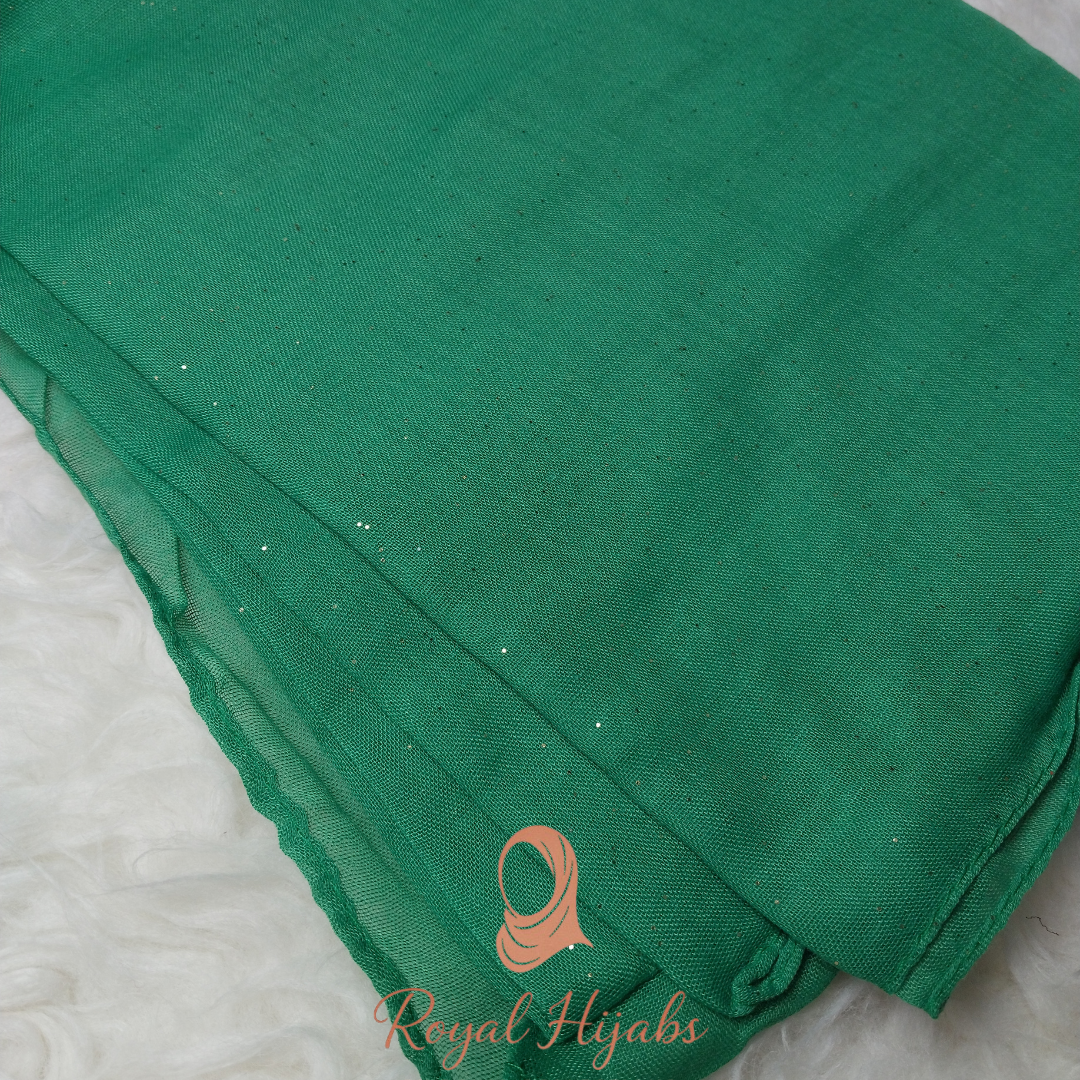 Glitter Lawn Hijab -  Forest Green